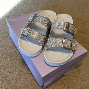 Madden Girl Teddy white rhinestone sandals